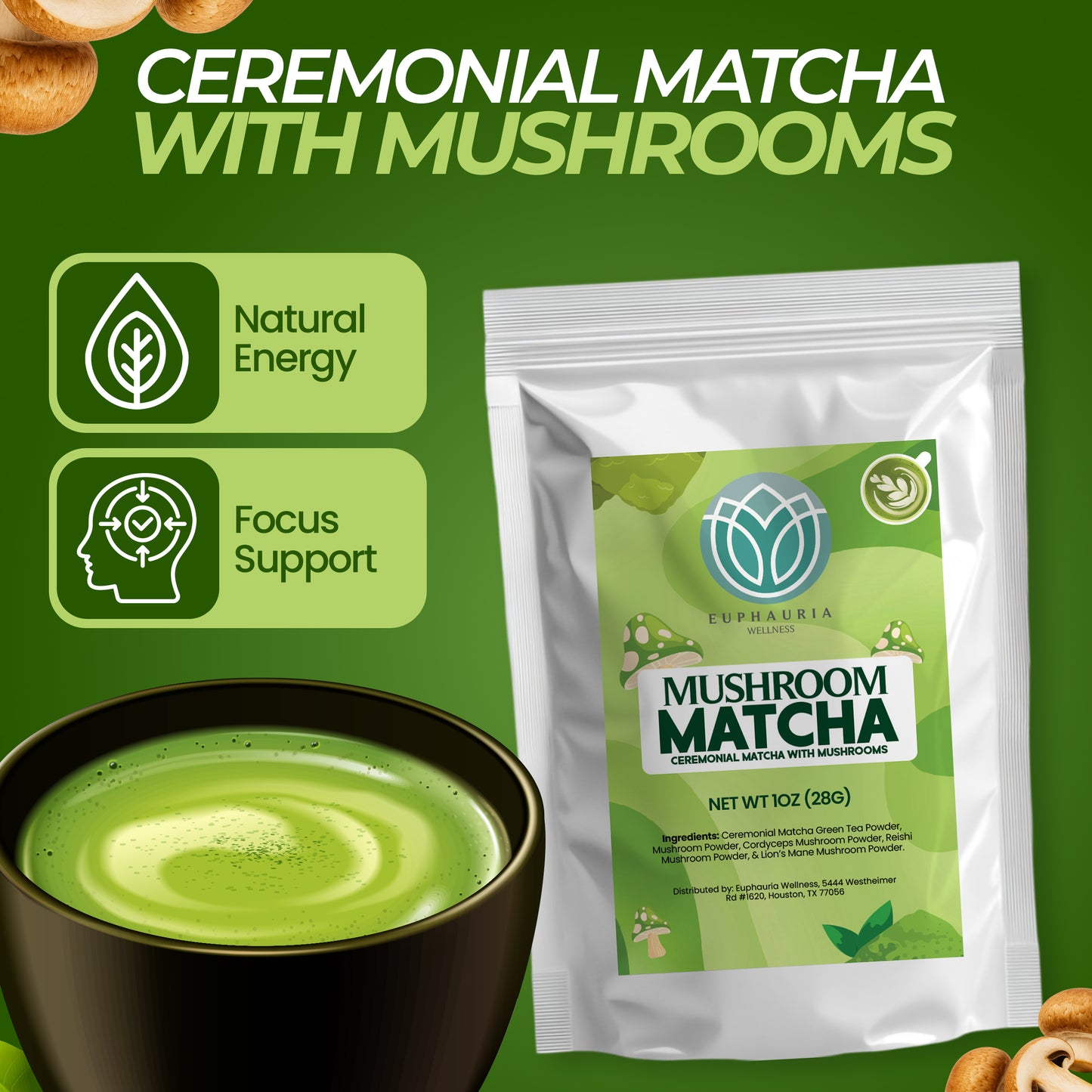 Ceremonial Grade Matcha with Mushrooms