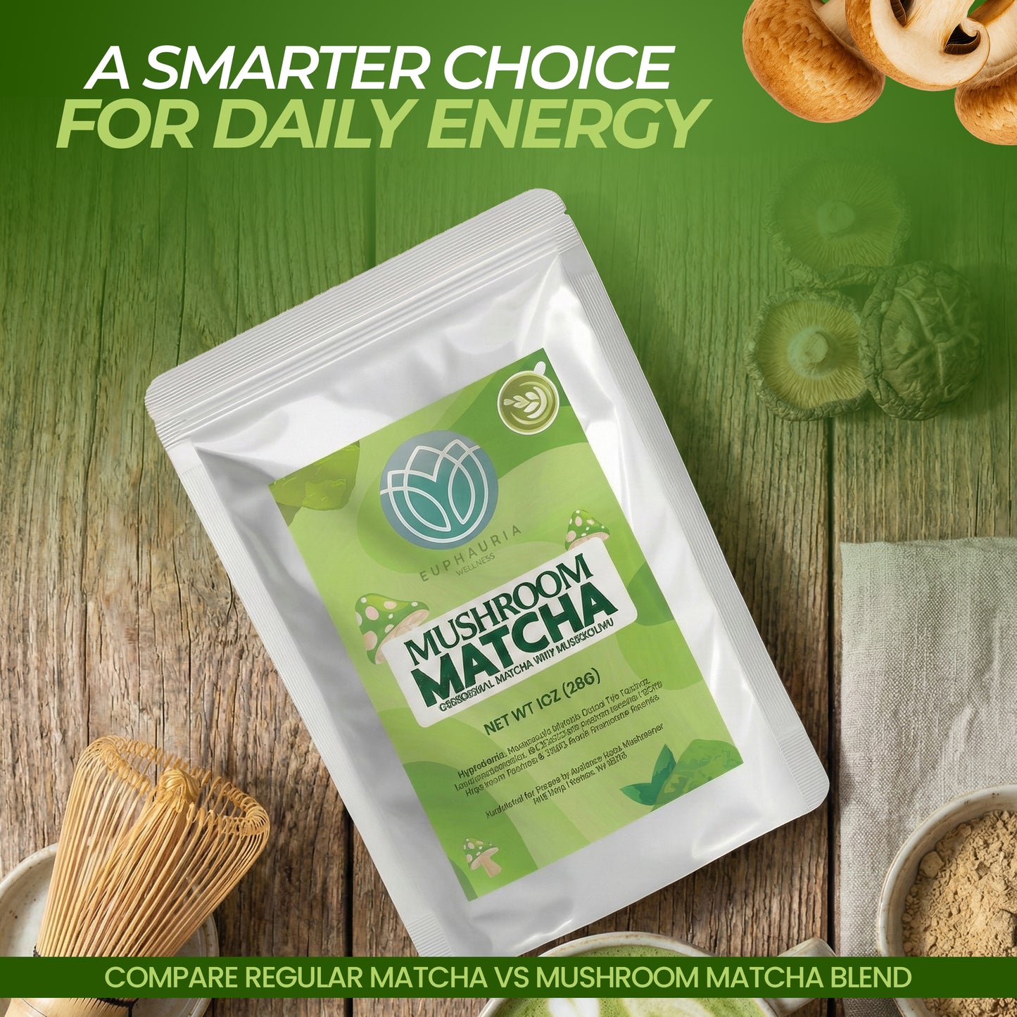 Ceremonial Grade Matcha with Mushrooms