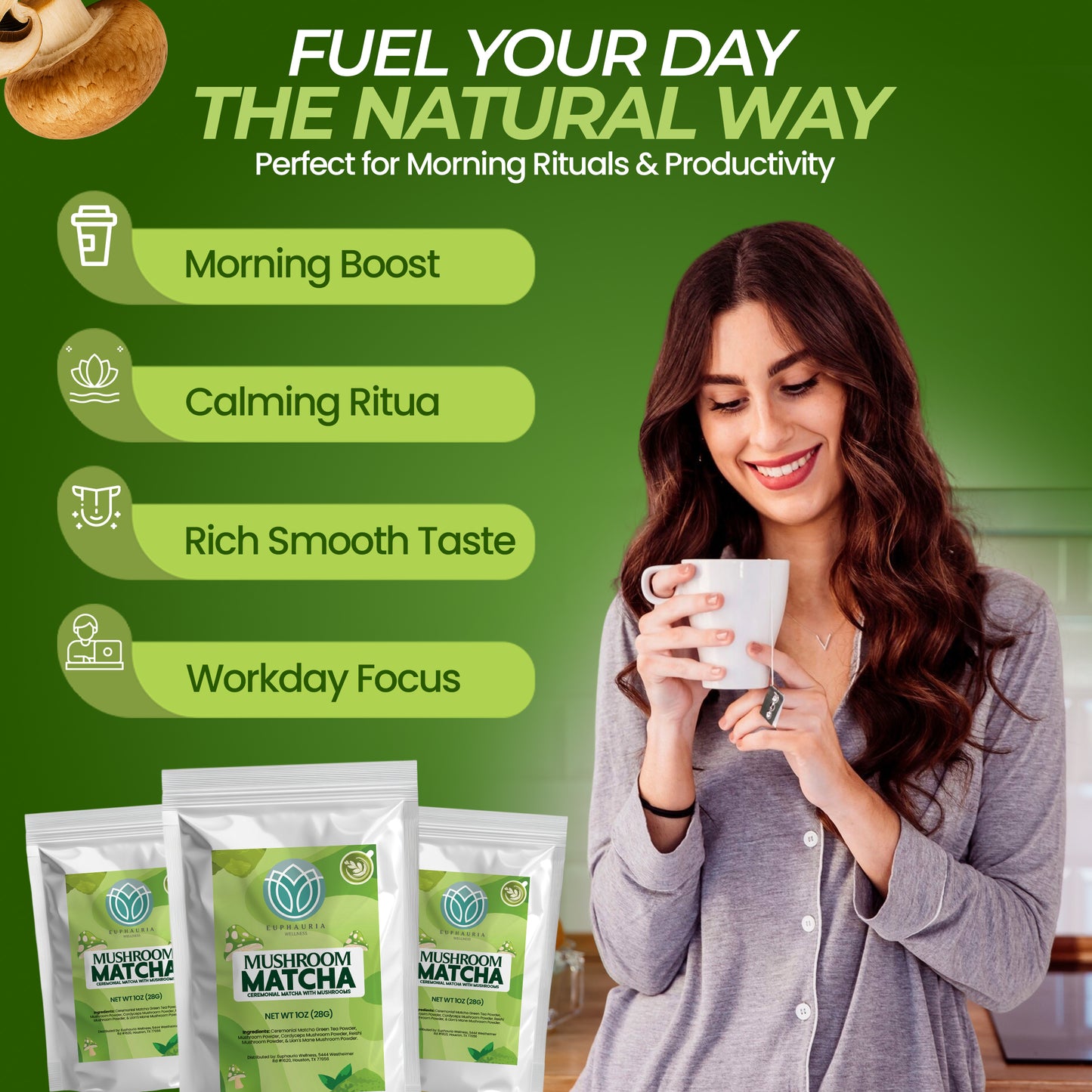 Ceremonial Grade Matcha with Mushrooms